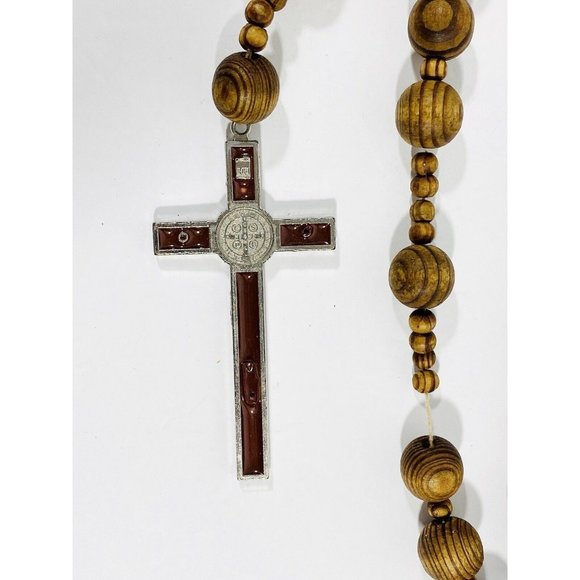 Vintage Wooden Wall Wood Bead Rosary Catholic Crucifix Cross Prayers Christian - Picture 5 of 10